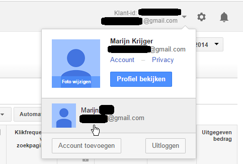 multi inlog Google AdWords klantencentrum